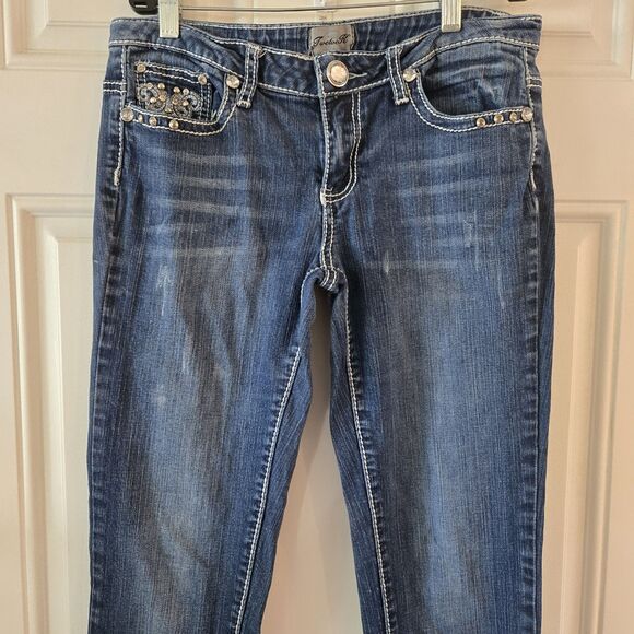 Twelve K Y2K Rhinestone Jeans Women's Size 9 Low Rise Vintage 12K Embellished - Picture 3 of 12